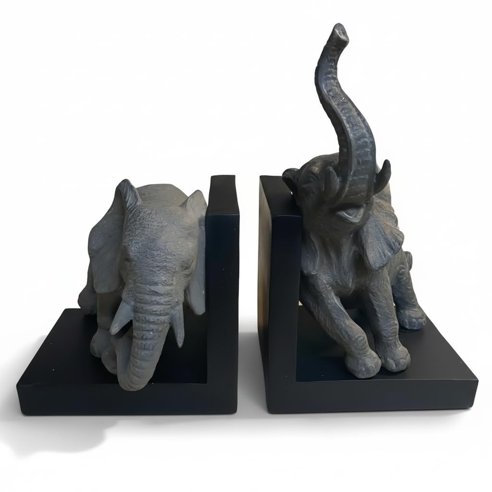 NEW Set of 2 Elephants Animal Sculpture Bookends Stands Art - Polyresin Heavy